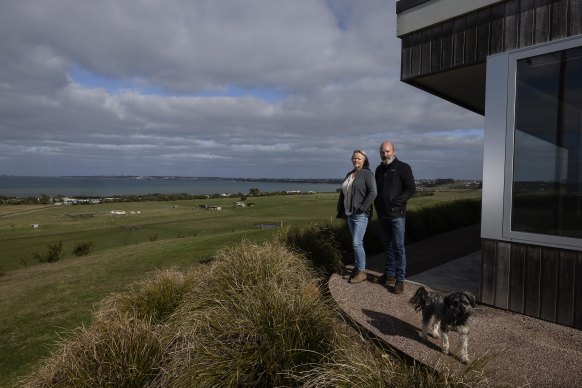 Rachael and Gary Matuschka at their home that backs onto the proposed site of a new abalone farm. 