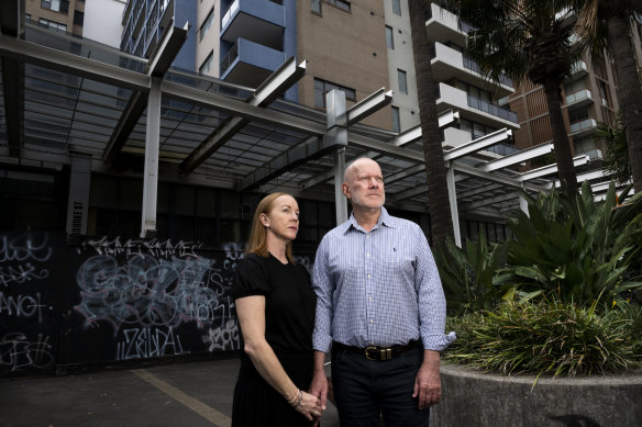 Derek and Rachel Williams outside Mascot Towers.