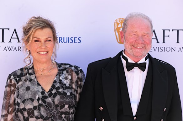 Robyn Malcolm and Peter Mullan attend the 2025 BAFTA Television Awards in London. 