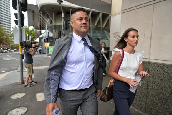 Jarryd Hayne arrives at the NSW District Court on Monday.