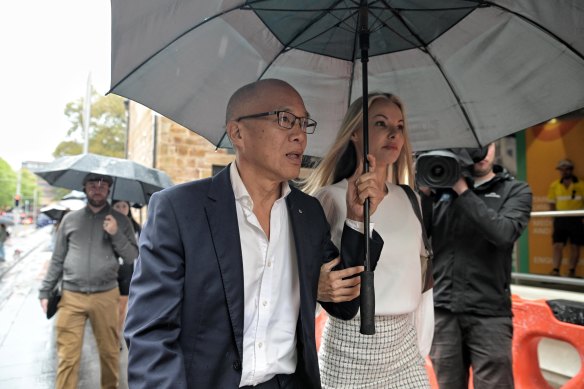 Charlie Teo and his partner Traci Griffiths outside the hearing on Monday.