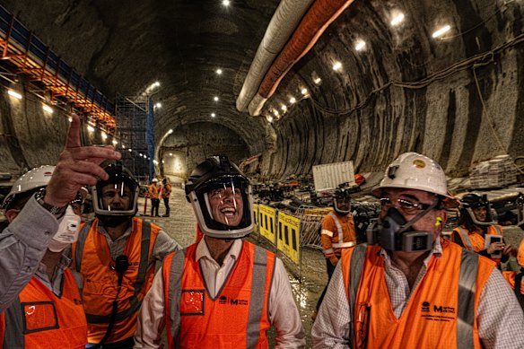 Transport Minister John Graham tours the underground cavern to mark the completion of excavation works on Wednesday. 