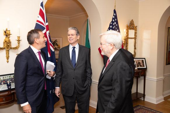 Jim Chalmers, US Treasury Secretary Scott Bessent and ambassador Kevin Rudd.