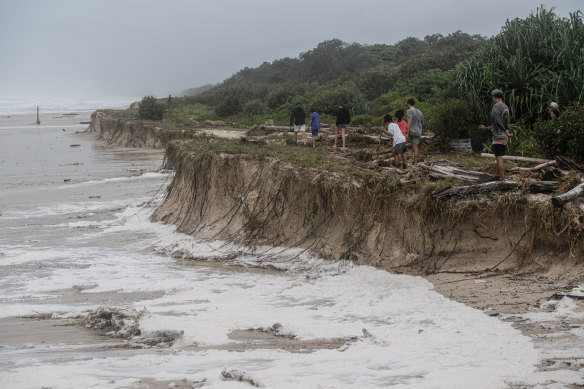 Coastal erosion at the Brunswick Heads rockwall in northern NSW.