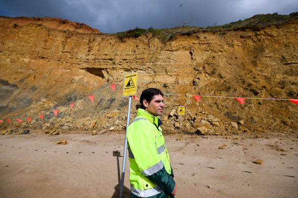 Caleb Hurrell at Jan Juc, where part of the cliff recently collapsed.