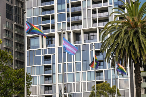 Four LGBTQ flags have been raised outside state government offices.