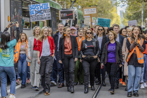 Premier Jacinta Allan joined the National Rally Against Violence to protest violence against women in April.