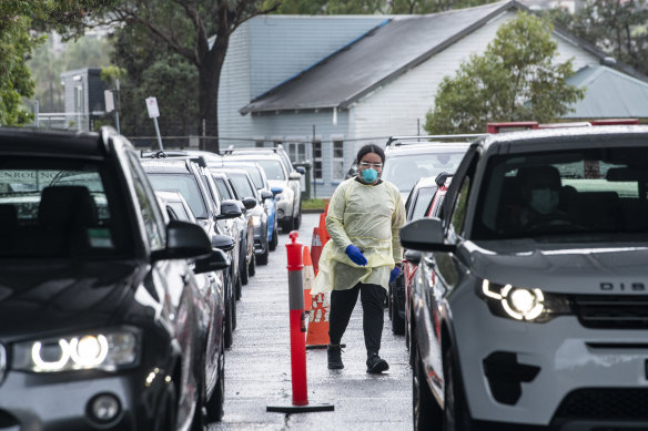 A COVID-19 drive through testing clinic in Rose Bay on Thursday was busy.