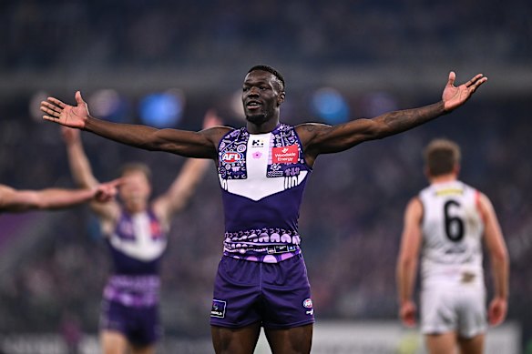 Michael Frederick celebrates a goal as all great showmen should.