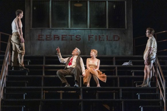 From left: Josh Helman, Anthony LaPaglia, Alison Whyte and Sean Keenan in a scene from Death of a Salesman.