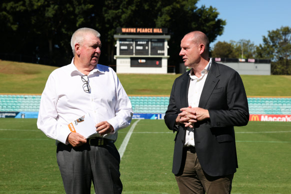 Tigers CEO Shane Richardson and Inner West Sydney Council Mayor Darcy Byrne at Leichhardt Oval.