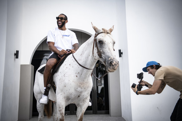 Bulldogs star Josh Addo-Carr during the filming of a commercial for his new line of clothing.