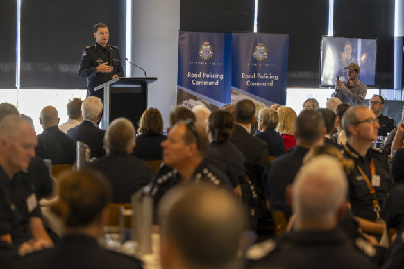 Chief Commissioner Shane Patton at the Victoria Police road safety summit at the MCG.