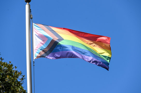 The progress pride flag outside the Victorian government building near Spring Street.