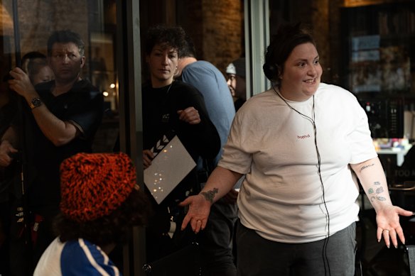 Creator, writer and director Lena Dunham on set on Too Much.