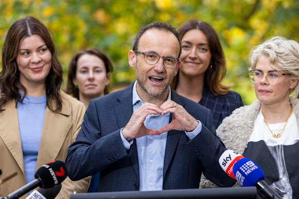 Adam Bandt on Thursday in a final press conference after 15 years as the MP for Melbourne.