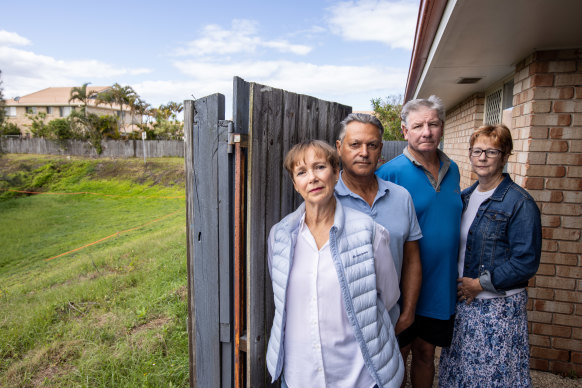 Unhappy neighbours: Helen Edwards-Davis, Colin Lidiard, and Jeff and Anne Lane say the four-storey complex would overshadow their homes.