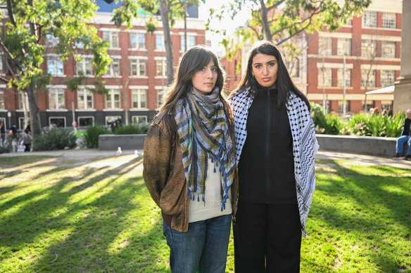 University protesters Madeline Curkovic and Renee Nayef.