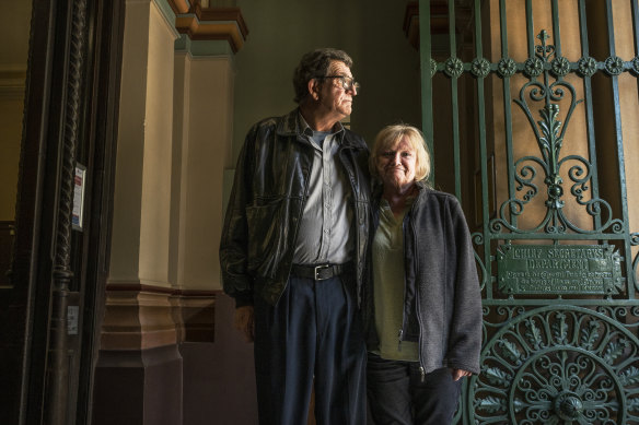 Peter Russell and his partner Donna Hannah at the Special Commission of Inquiry into LGBTIQ hate crimes in Sydney.