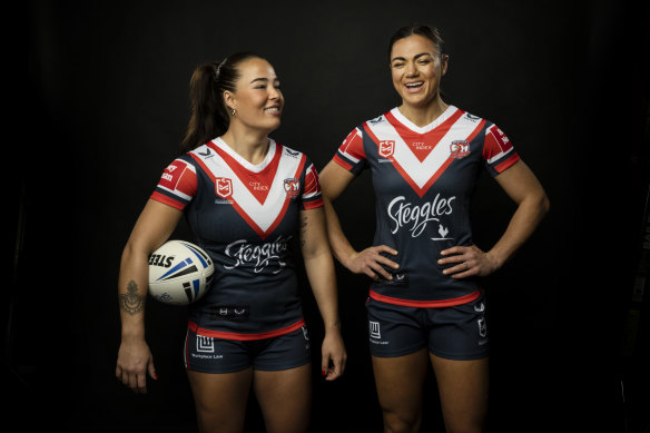 Roosters players Isabelle Kelly (left) and Millie Boyle (right). 
