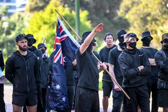 Neo-Nazis at anti-immigration protests in Melbourne last May