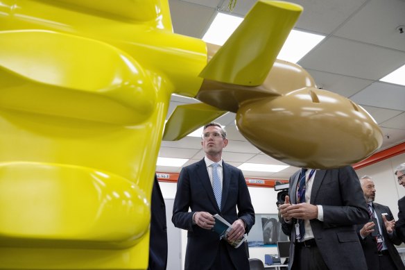 NSW Premier Dominic Perrottet inspecting the Thales Underwater Systems facility on Thursday. 