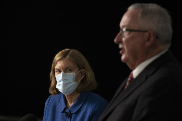 NSW Chief Health Officer Kerry Chant and Health Minister Brad Hazzard on Tuesday.