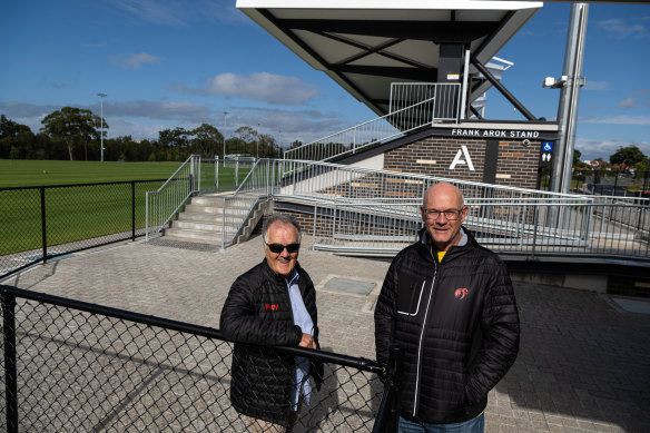 Bruce Spiteri, club president, and Peter Rowney, club historian, at St. George’s new home at Barton Park.