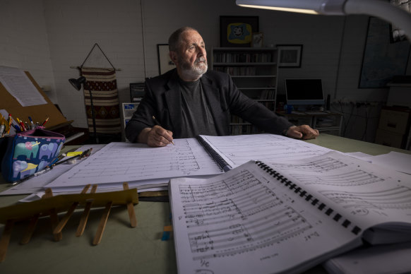 Richard Mills, composer and outgoing artistic director of Victorian Opera in his studio.