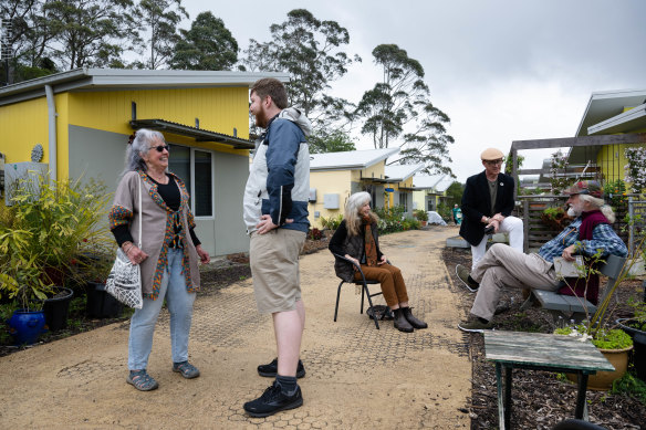 L-R Ruth Bruner, Simon Stassen, Shannon Anima, John Rutten and Trevor Ockenden, at Narara Ecovillage on the Central Coast of NSW