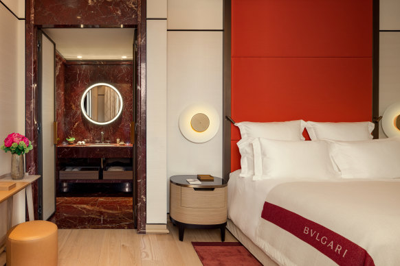 All 114 rooms feature plush fabrics and, naturally, Bulgari amenities.