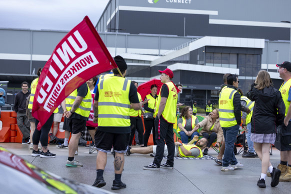 The scene at Woolworths distribution centre in Dandenong South on December 3.
