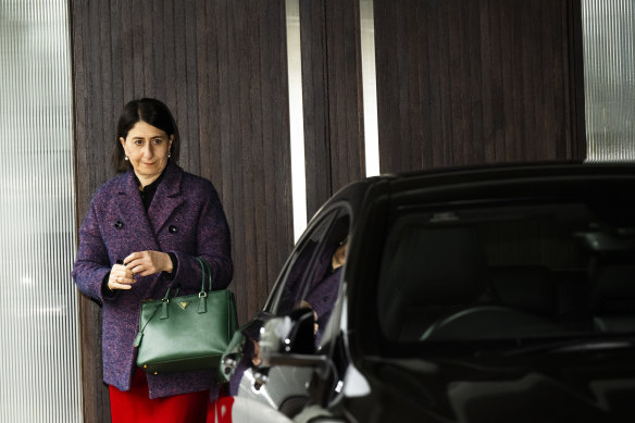 Former NSW premier Gladys Berejiklian outside her home this week.