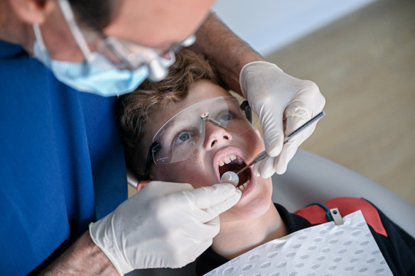 Jax gets his teeth checked by local dentist Mark Knapp.