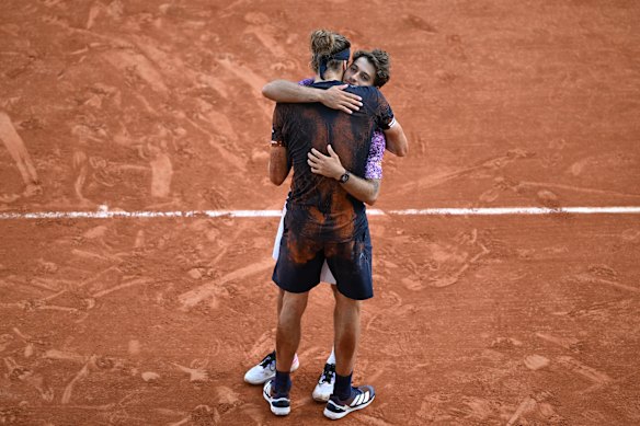 Close friends Zverev and Flavio Cobolli embraced after the four-hour-plus final.