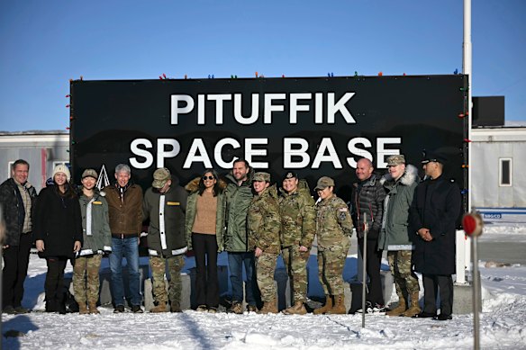 Vice President JD Vance, centre right, and Second Lady Usha Vance at Pituffik Space Base in Greenland in March 2025.