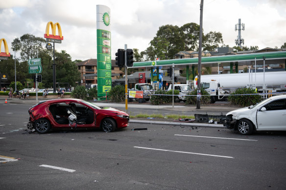 The scene of the crash on Parramatta Road. 