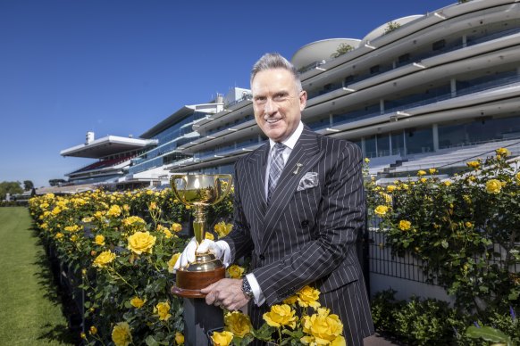 Victoria Racing Club chairman Neil Wilson in front of the new Club Stand.