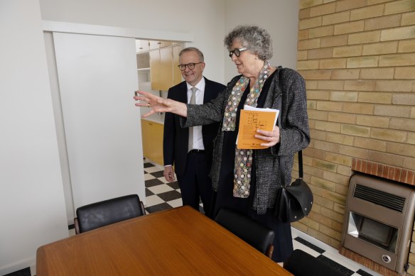 Former prime minister Gough Whitlam’s daughter, Catherine Dovey, shows current Prime Minister Anthony Albanese around her childhood home in Cabramatta.