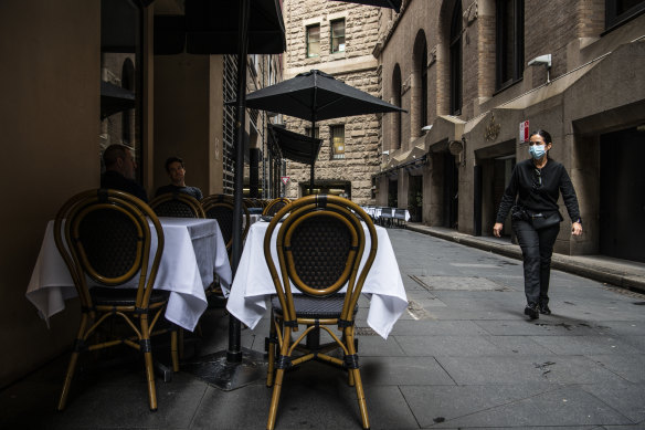 Quiet cafes and restaurants in Ash Lane, Sydney.