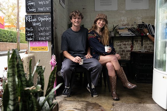 Connor Cameron and Taylor Gwyther, founders of Maple Social Club, at Wilson Cafe in Sydney where their Coffee + DJs parties are held.