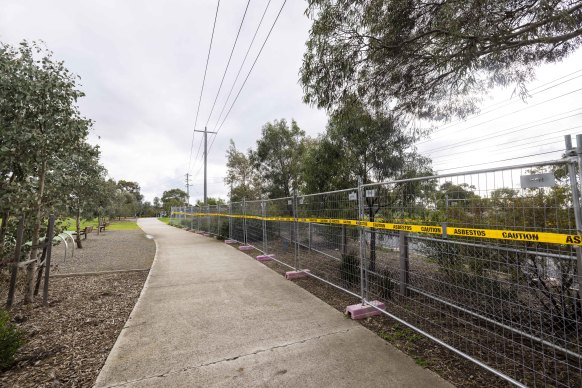 Hosken Reserve in Altona North, still fenced off this week.