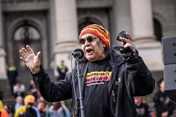 Gary Murray speaking outside state parliament last month.