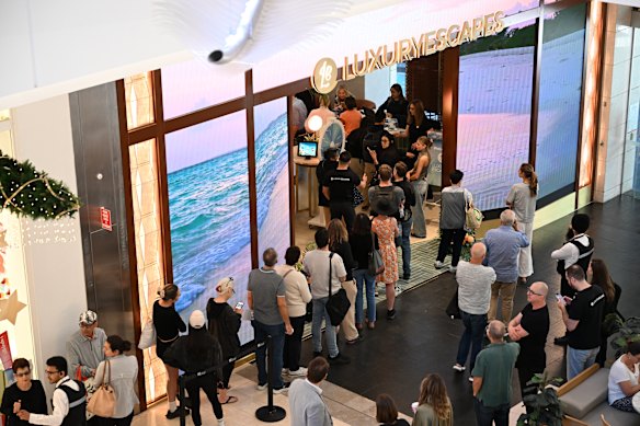 Customers queuing on opening day at Luxury Escapes’ store at Bondi Westfield Junction.