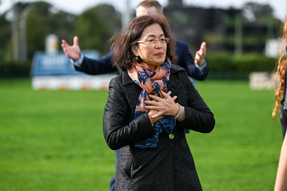 Chisholm MP Gladys Liu campaigning in Box Hill last week.