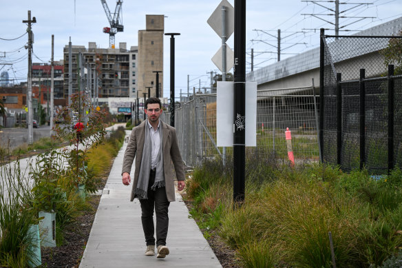 Jonathan O’Brien of YIMBY Melbourne at the Moreland station, where the group is proposing redevelopment.