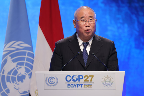 Chinese climate envoy Xie Zhenhua speaks during COP27 climate conference in Sharm El Sheikh, Egypt. 