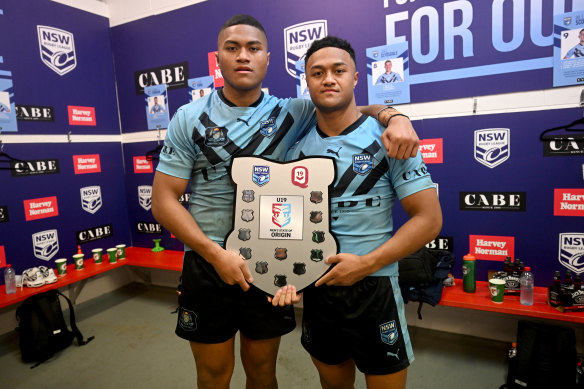 Samuela and Latu Fainu after a NSW under-19s State of Origin win.