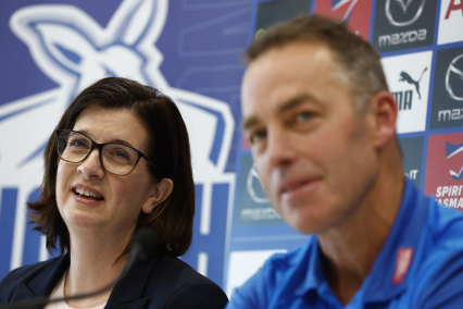 Alastair Clarkson with North Melbourne president Sonja Hood.