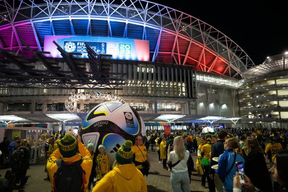 Fans arrive for the Matildas World Cup clash against England at Accor Stadium last year.